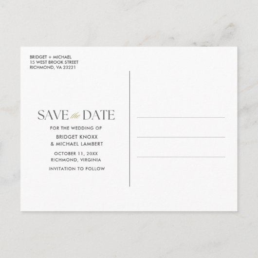 Carte Postale Faire-part Elégant 3 mariage photo Enregistrer la date (Dos)