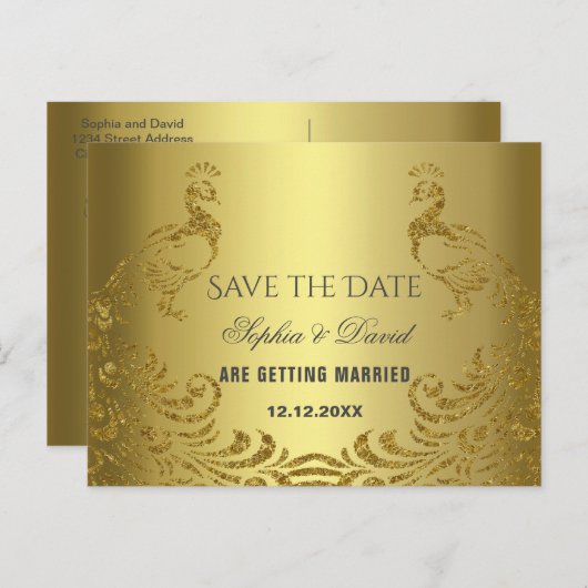 Carte Postale Faire-part Elégant Abstrait Peacock Mariage (Devant / Derrière)