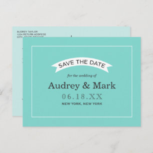 Carte Postale Faire-part Elégant Aqua Blue Wedding Enregistrer la date