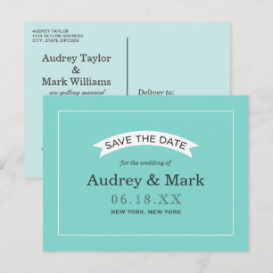 Carte Postale Faire-part Elégant Aqua Blue Wedding Enregistrer la date