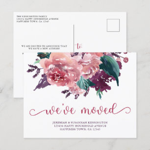 Carte Postale Faire-part Élégant Aquarelle Floral Nous avons déménagé Nouve