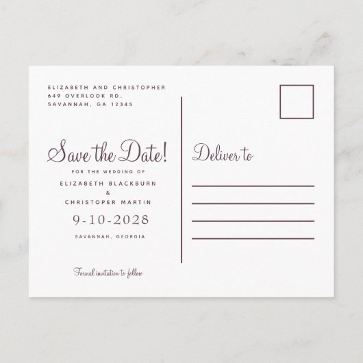 Carte Postale Faire-part Élégant Aquarelle Florale Save The Date Mariage (Dos)