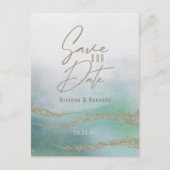 Carte Postale Faire-part Élégant Aquarelle Océan Aqua & Or Save the Date (Devant)