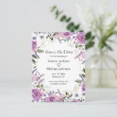 Carte Postale Faire-part élégant aquarelle violet floral enregistrer la dat (Debout devant)