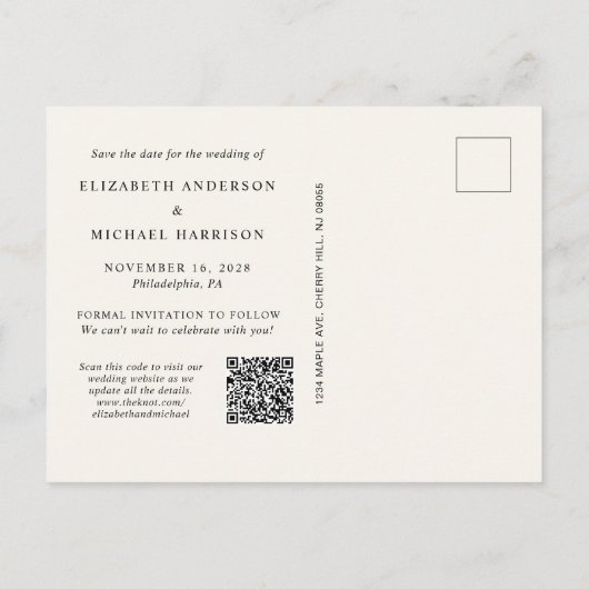 Carte Postale Faire-part Élégant Arc Photo QR Code Enregistrer La Date (Dos)