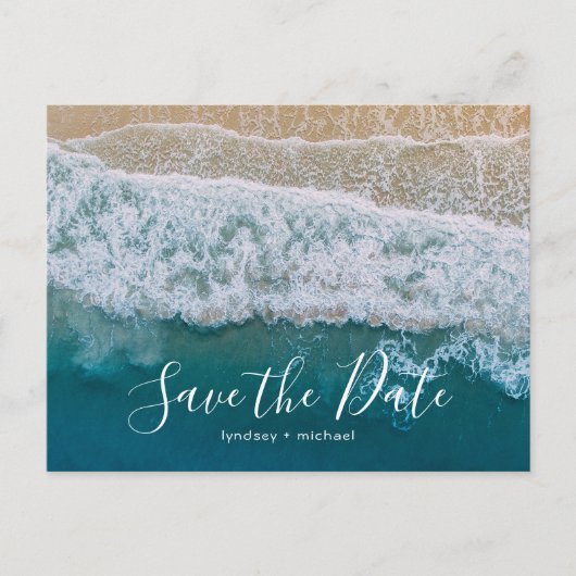 Carte Postale Faire-part Elegant Beach Blue Ocean Enregistrer la date (Devant)