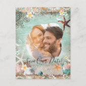 Carte Postale Faire-part Elégant Beach Sea Starfish Pearls Enregistrer Date (Devant)