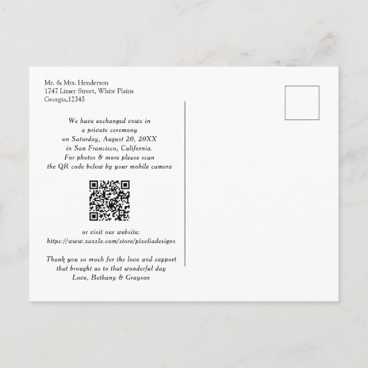 Carte Postale Faire-part Elégant Beige Botanical QR code Mariage photo (Dos)