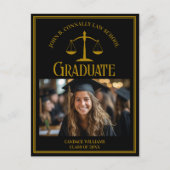 Carte Postale Faire-part Elegant Black Gold Law School Graduation Photo (Devant)