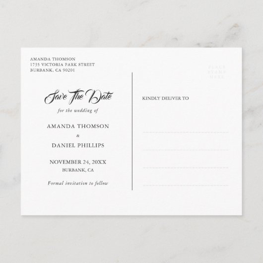 Carte Postale Faire-part Elégant bleu marine Bourgogne bleu Mariage photo (Dos)