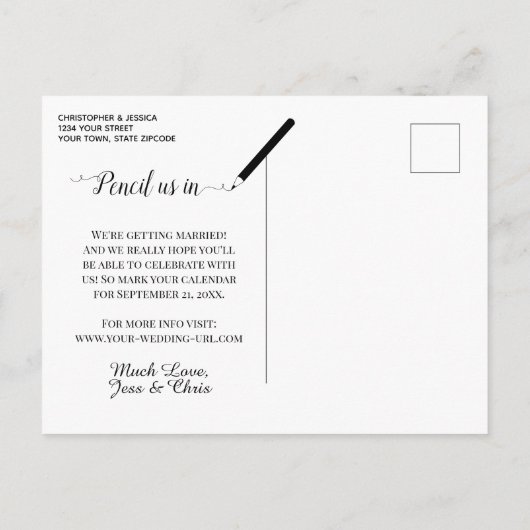 Carte Postale Faire-part Elégant bleu pâle Rose mariage Enregistrer la date (Dos)