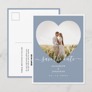 Carte Postale Faire-part Élégant Bleu Poussiéreux Photo Mariage Économisez