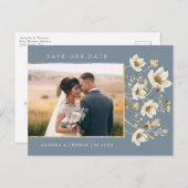 Carte Postale Faire-part Élégant Bleu Poussiéreux Photo Mariage Épargnez la (Devant / Derrière)