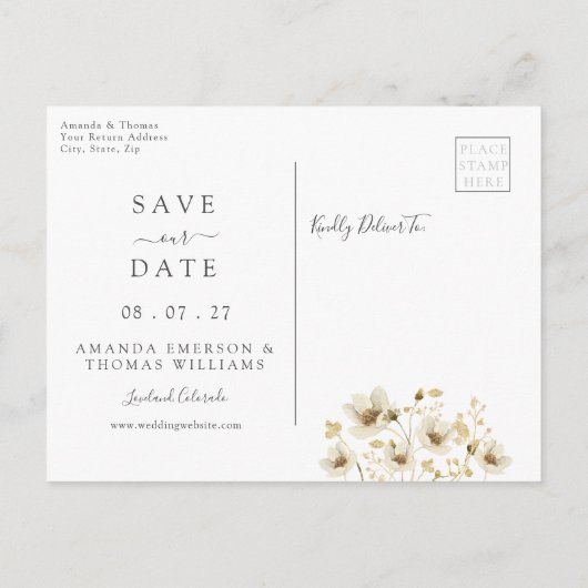 Carte Postale Faire-part Élégant Bleu Poussiéreux Photo Mariage Épargnez la (Dos)