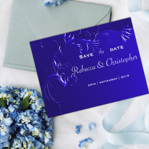 Carte Postale Faire-part Élégant Bleu Royal Enregistrez la Date