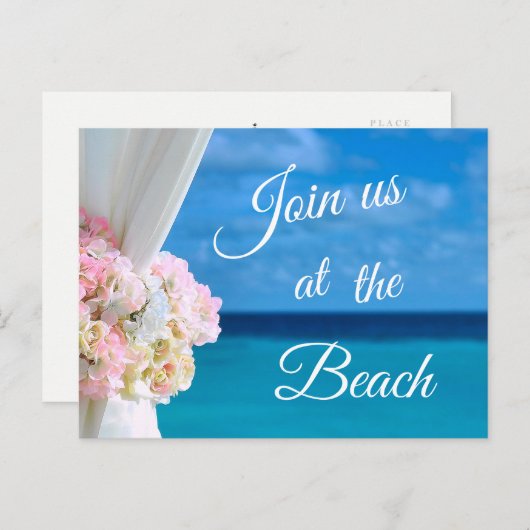Carte Postale Faire-part Elégant Blue Ocean Beach été Enregistrer la date (Devant / Derrière)