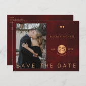 Carte Postale Faire-part Elégant bordeaux or mariage photo enregistrer la d (Devant / Derrière)