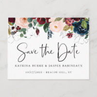 Élégant Bourgeois Rouge Navy Fleur Save the Date