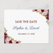 Carte Postale Faire-part Élégant Bourgogne Marsala Floral Fall SAVE DATE (Devant)