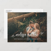 Carte Postale Faire-part Élégant Brush Script Photo Mariage Enregistrer La  (Devant / Derrière)