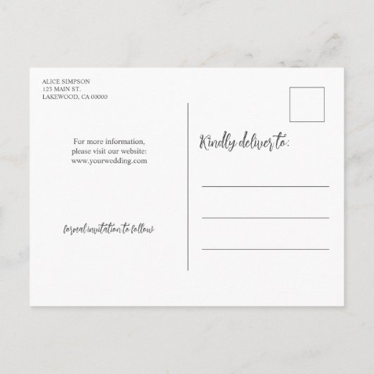 Carte Postale Faire-part Élégant Brush Script Photo Mariage Enregistrer La  (Dos)