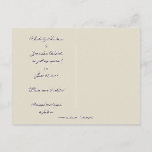 Carte Postale Faire-part Élégant cadre de défilement violet Enregistrer la  (Dos)