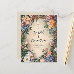 Carte Postale Faire-part Elégant cadre Floral Vintage Mariage Enregistrer l