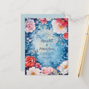 Carte Postale Faire-part Elégant cadre Floral Vintage Mariage Enregistrer l