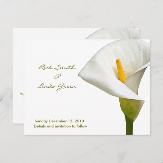 Carte Postale Faire-part Elégant Cala Lily - Enregistrer la date blanc (Devant / Derrière)