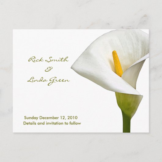 Carte Postale Faire-part Elégant Cala Lily - Enregistrer la date blanc (Devant)