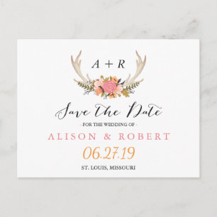Carte Postale Faire-part Élégant Chic Floral Blanc Save the Date Andouiller