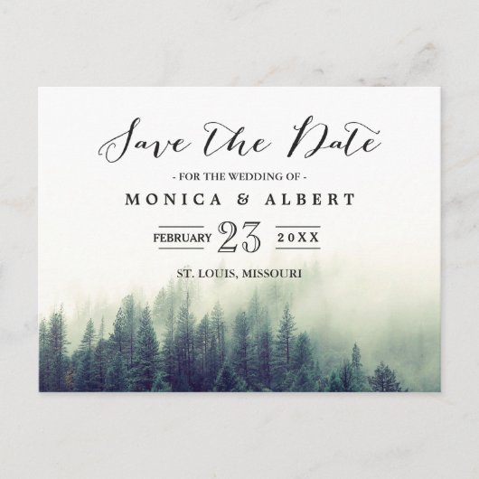 Carte Postale Faire-part Élégant Chic Forêt de Pins Save the Date (Devant)