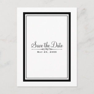 Carte Postale Faire-part Élégant Chic Mariage Blanc & Noir Enregistrez la D