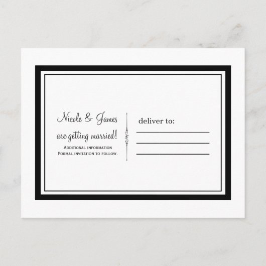 Carte Postale Faire-part Élégant Chic Mariage Blanc & Noir Save the Date (Dos)