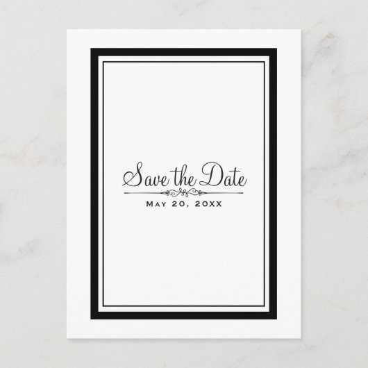 Carte Postale Faire-part Élégant Chic Mariage Blanc & Noir Save the Date (Devant)