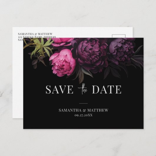 Carte Postale Faire-part Élégant Chic Moody Florals Mariage Enregistrer La (Devant / Derrière)