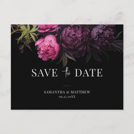 Carte Postale Faire-part Élégant Chic Moody Florals Mariage Enregistrer La (Devant)