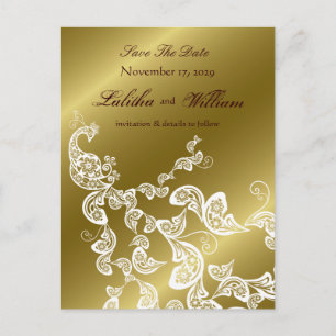 Carte Postale Faire-part Élégant Chic Vintage Fleur Peacock Save The Date