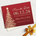 Carte Postale Faire-part Elegant Christmas Save The Date Red Gold<br><div class="desc">Wedding "Save The Date" design with Christmas Sparkling Tree Red Gold ,  and custom names and date text. Impress your family and friends with this stylish and modern design. Fully customizable! Easy to use and easy to personalize.</div>