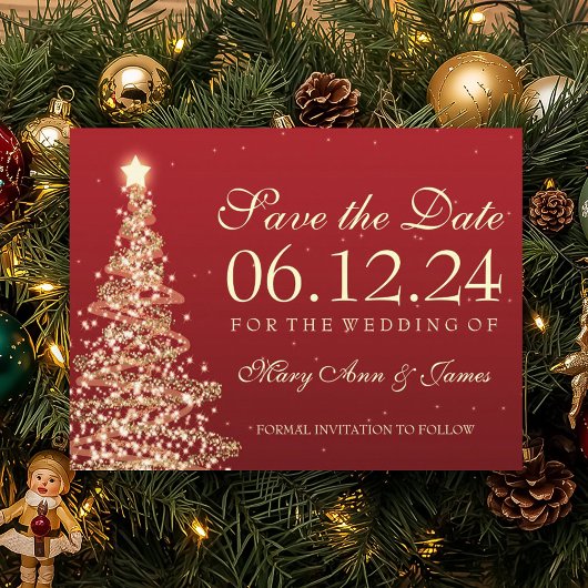 Carte Postale Faire-part Elegant Christmas Save The Date Red Gold