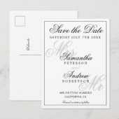 Carte Postale Faire-part Élégant classique noir blanc écriture sauver la da (Devant / Derrière)