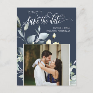 Carte Postale Faire-part Élégant code QR de feuilles vert marine Enregistre