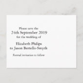 Carte Postale Faire-part Élégant cœur de diamant enregistrer la date noir & (Dos)