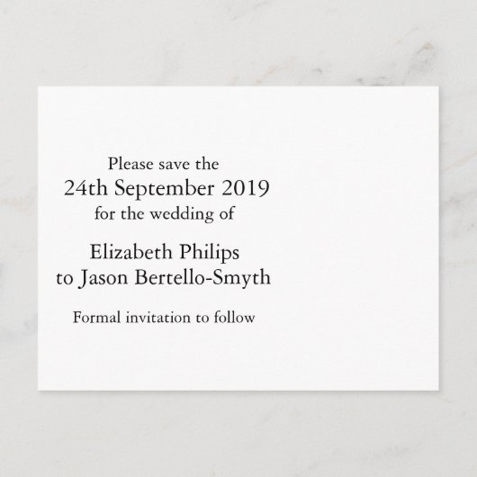 Carte Postale Faire-part Élégant cœur de diamant enregistrer la date noir & (Dos)