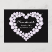 Carte Postale Faire-part Élégant cœur de diamant enregistrer la date noir & (Devant)