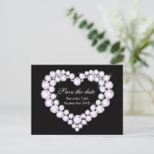 Carte Postale Faire-part Élégant cœur de diamant enregistrer la date noir & (Debout devant)