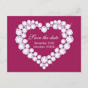 Carte Postale Faire-part Elégant coeur diamant enregistrer la date rose vio