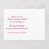 Carte Postale Faire-part Elégant coeur diamant enregistrer la date rose vio (Dos)