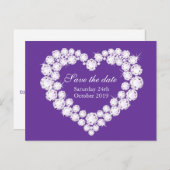 Carte Postale Faire-part Elégant coeur diamant enregistrer la date violet (Devant / Derrière)