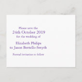 Carte Postale Faire-part Elégant coeur diamant enregistrer la date violet (Dos)